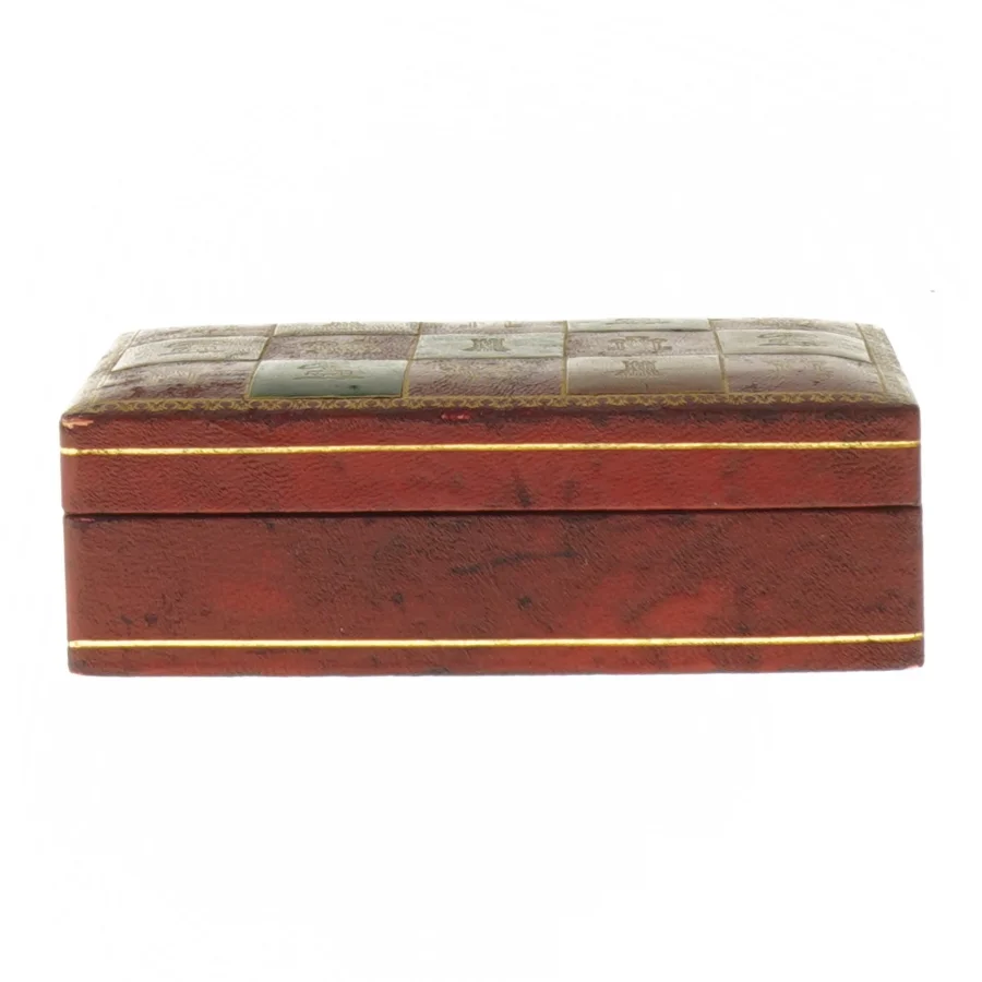 Skakbrik Træ æske med læder & guld Læder (str. 4,5x9,5x14 cm)