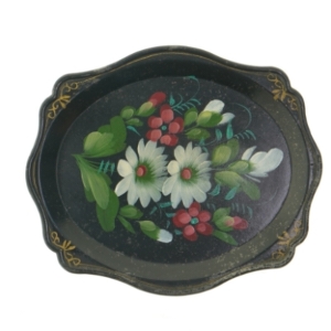 Dekorativ Vintage Metal Bakke med blomstermotiv (str. 19,5x16,5 cm)