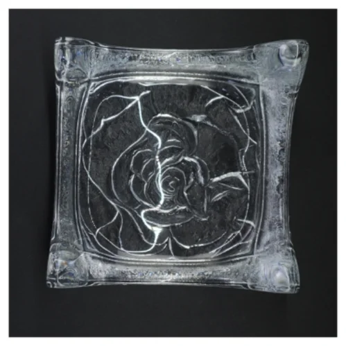 Firkantet Glasskål med rosenmotiv (str. 18 x 18 x 10 cm)