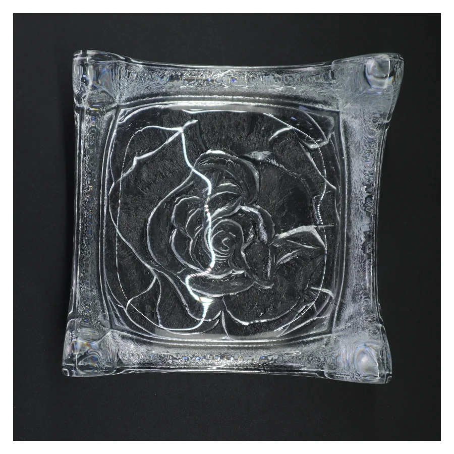 Firkantet Glasskål med rosenmotiv (str. 18 x 18 x 10 cm)