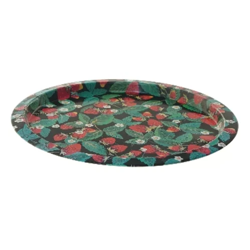 Rund bakke med jordbærmotiv (str. Ø 33 cm)