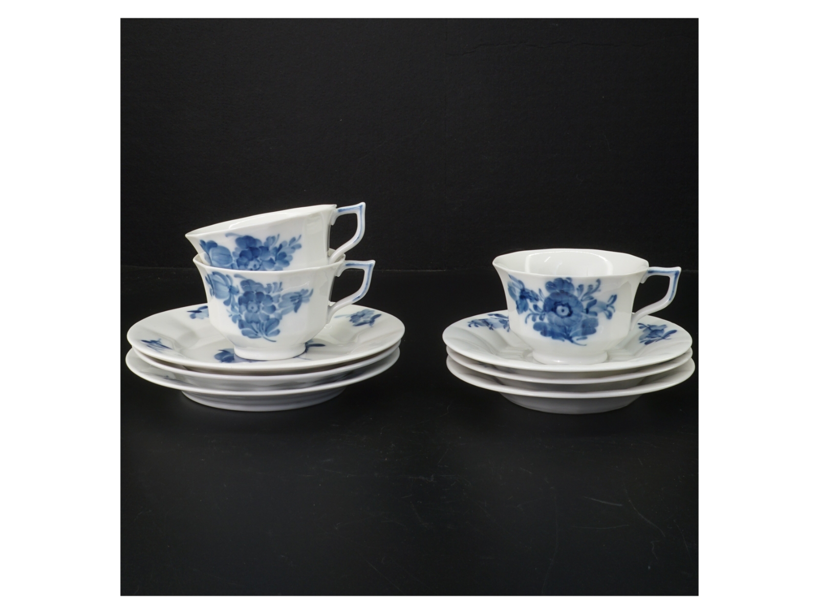 Blå Blomst Kantet, Kaffekop 3 sæt nr 8608, Royal Copenhagen
