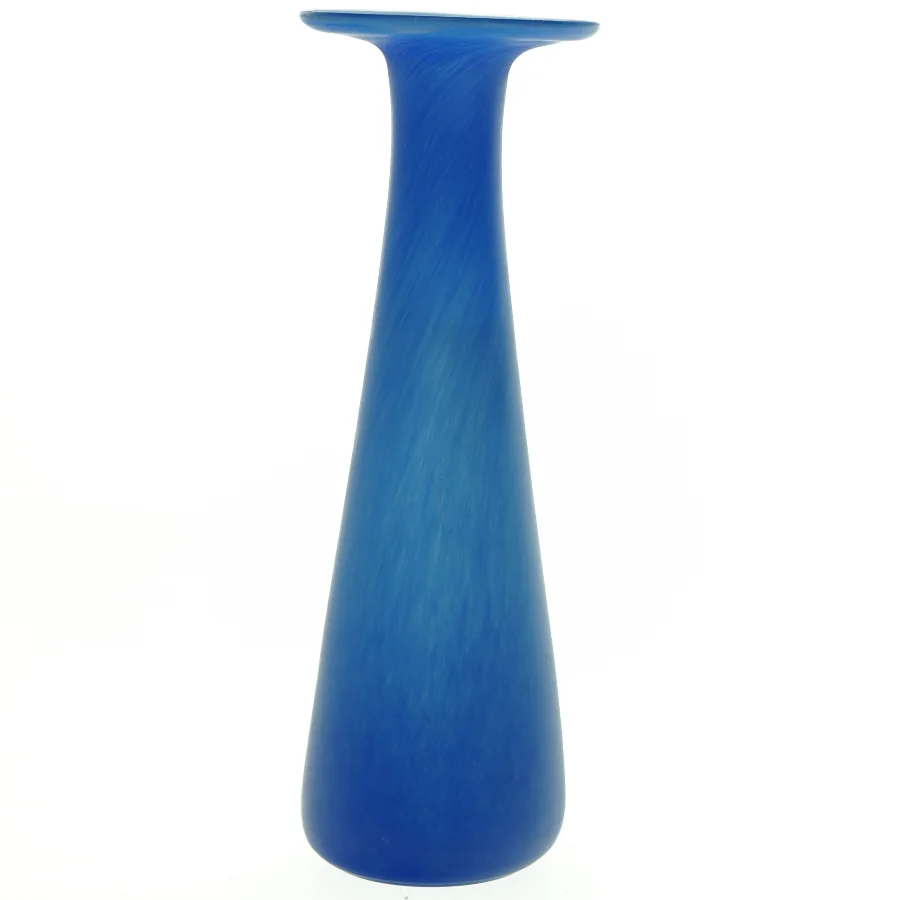 Mundblæst Blå Glas Vase med flot farvespil(str. 24 x 8 cm)