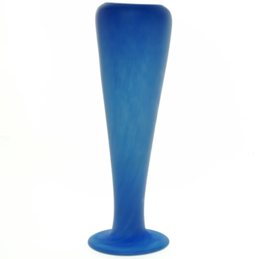 Mundblæst Blå Glas Vase med flot farvespil(str. 24 x 8 cm)