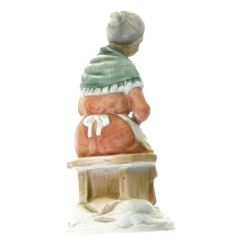 Kortspillende Ældre Dame Keramikfigur, "Bedstemor med Slaw i" (str. 16 x 8 cm)