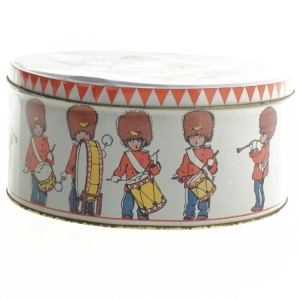 Rund dekorationsdåse med soldatmotiv (str. 20 x 9 cm)