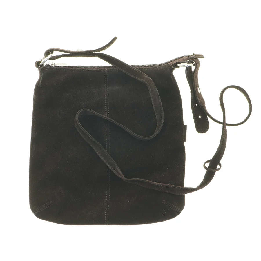 Sort crossbody skuldertaske i blød ruskind fra Adax (str. 29 x 28 cm)