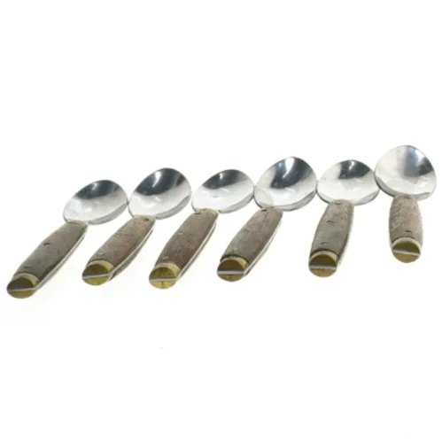 Sæt af 6 skeer med Teak træhåndtag og Messing beslag (str. 15 cm. 6 styk)