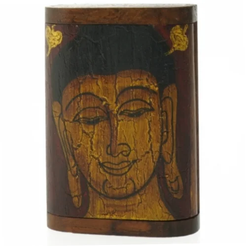 Teak Træboks med Thai Buddha udskæringer (str. 11,5 cm)