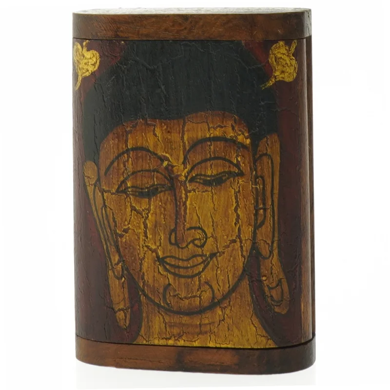 Teak Træboks med Thai Buddha udskæringer (str. 11,5 cm)