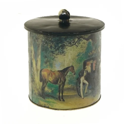 Dekorativ metalbeholder med låg (str. Ø 16x17 cm)