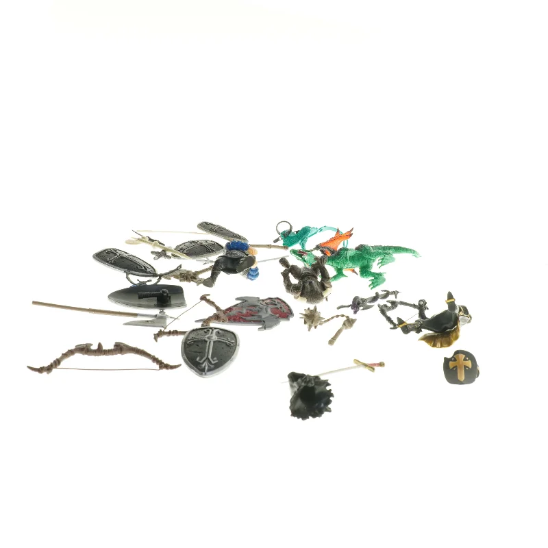 Samling af middelalderlige miniaturefigurer (str. 15 cm)