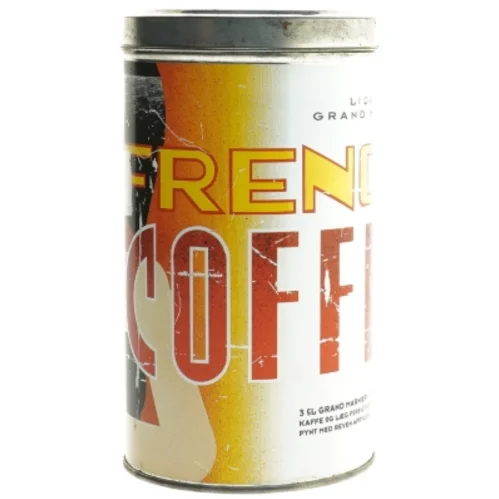 Retro kaffedåse med kvinde motiv (str. Ø 11 cm længde 20 cm)