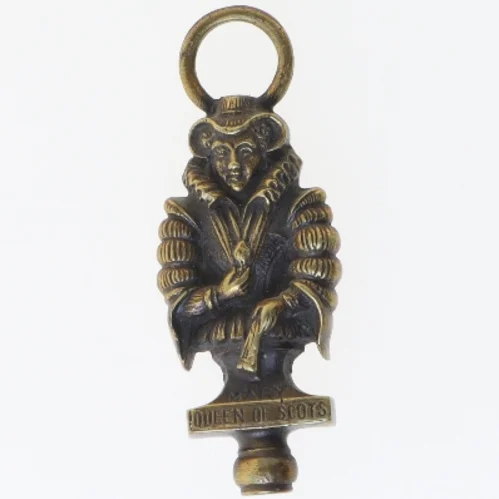 Antik Messing Figur af Mary Queen of Scots vedhæng (str. 9,5x3,5 cm)