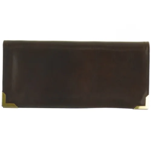 Brun Vintage læder Clutch med guld detaljer (str. 27 x 13 cm)