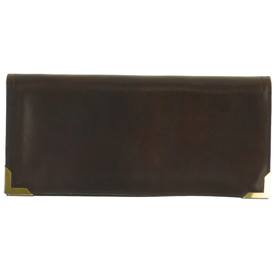 Brun Vintage læder Clutch med guld detaljer (str. 27 x 13 cm)