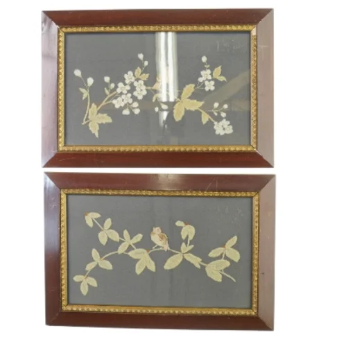 Antikke Billedrammer med blomster broderier (str. 50 x 34 cm)