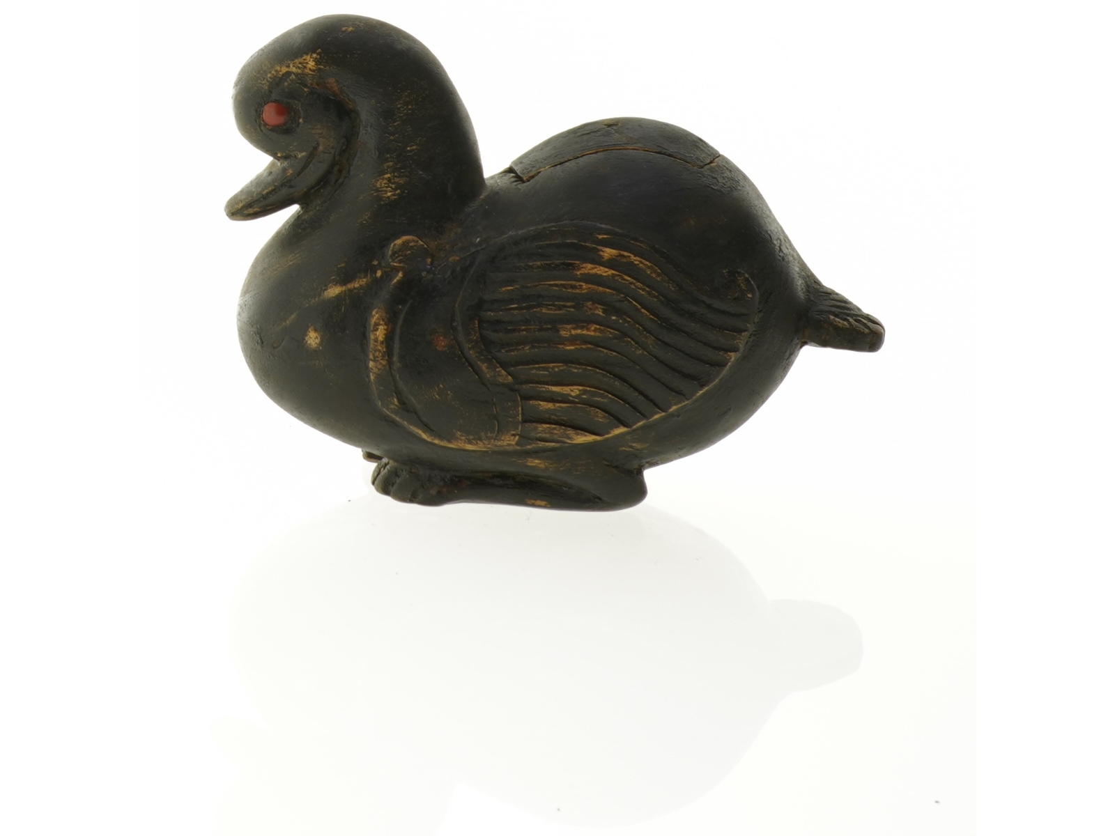 Antik Træ Æske med låg i form som And (str. 10 x 15 cm)