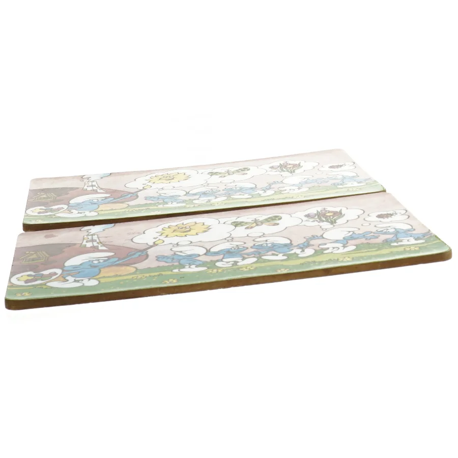 Vintage Smølfe bordskånere fra Peyo (str. 24x14 cm)