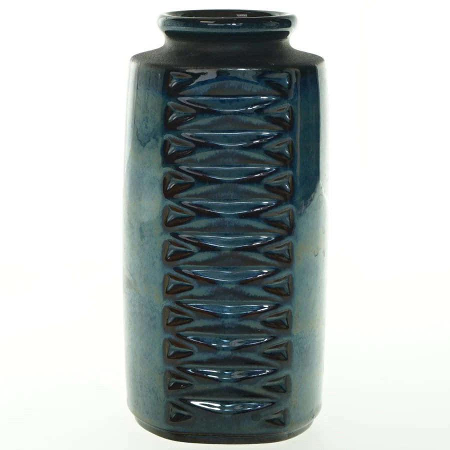 Blå Keramisk vase med mønster fra Søholm Stentøj (str. H. 22 cm. ø. 10 cm)