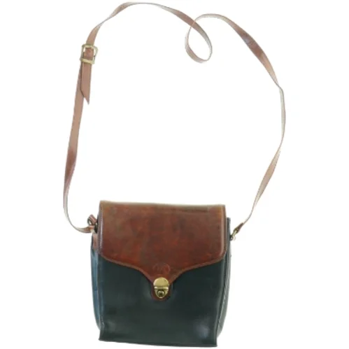 Vintage Tofarvet Læder Crossbody Skulder Taske fra Eros (str. 23 x 23 cm)