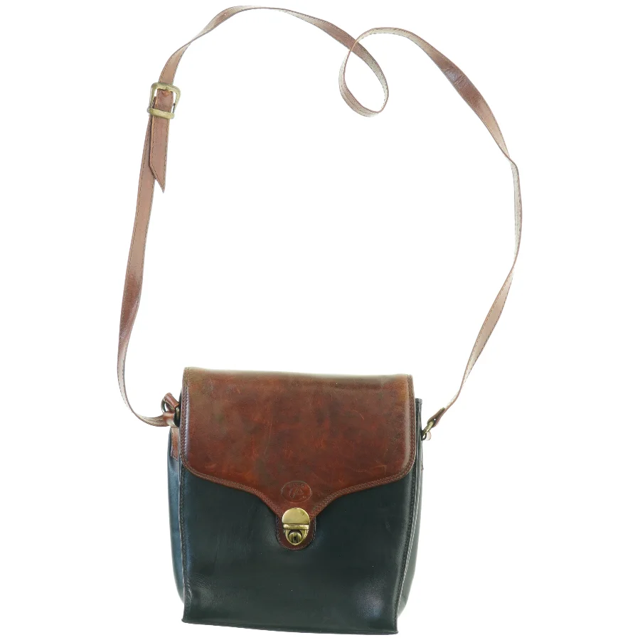 Vintage Tofarvet Læder Crossbody Skulder Taske fra Eros (str. 23 x 23 cm)