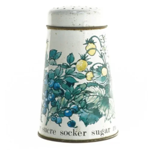 Vintage sukker strø dåse med låg (str. 14 x 9 cm)