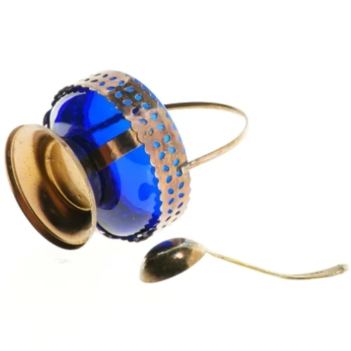 Vintage Queen Anne koboltblå glas sukkerskål (str. 14 x 11 cm)