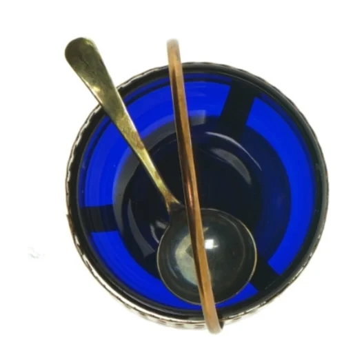 Vintage Queen Anne koboltblå glas sukkerskål (str. 14 x 11 cm)