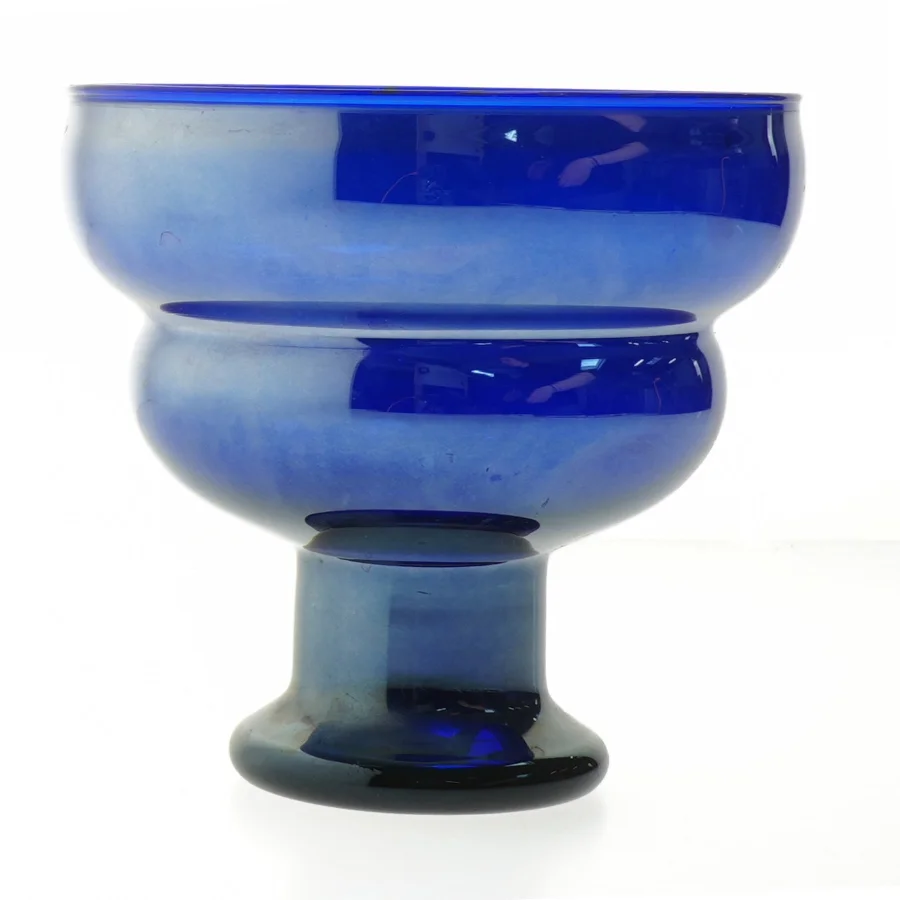 Blå glasvase skål (str. Ø. 16,5 cm. længde. 16 cm)