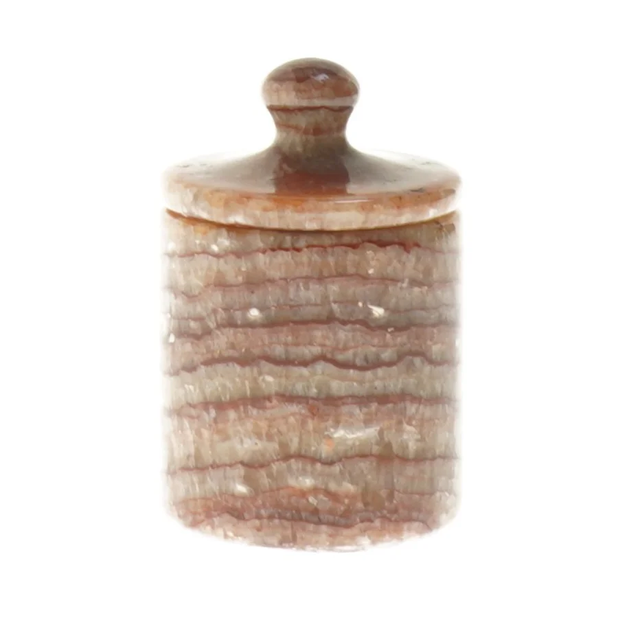 Rødlig Onyks marmor krukke med låg (str. 7 cm)