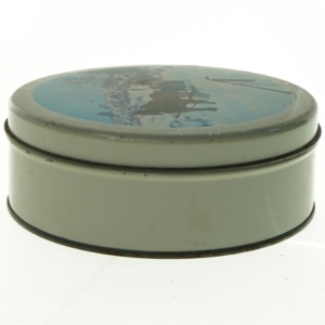 Metal kagedåse med heste, kane i vintermotiv (str. Diameter, 22 cm h 8 cm)