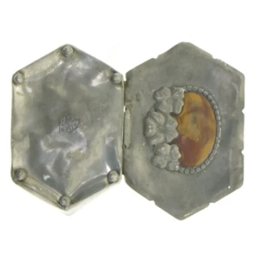 Antik Tin æske med Skildpadde skjold (str. 9 x 6 x 2 cm)