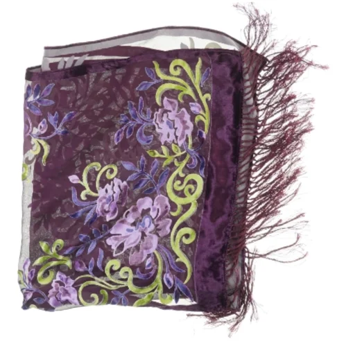 Monsoon broderet Silke Tørklæde med frynser (str. 170 x 50 cm)