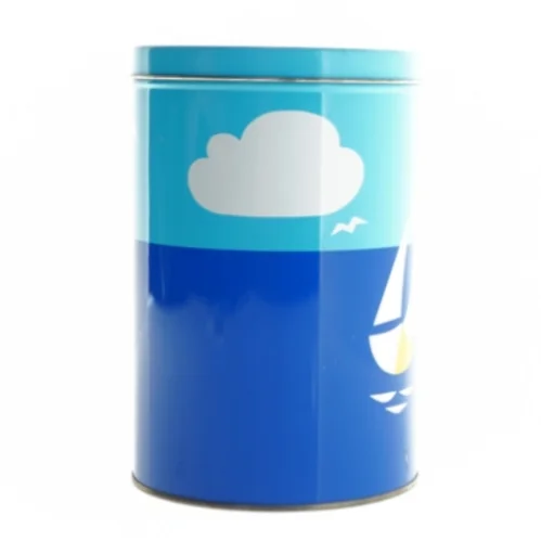 Metaldåse med himmel og sejlbåd dekoration (str. 19 x 12 cm)