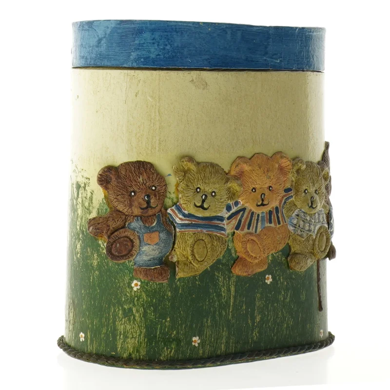 Låg Dåse med 3D relief bamse motiv (str. 16 x 11 cm)