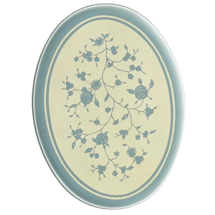 Rund kagedåse med blomstermotiv fra Ssödahl (str. 14 x 10 x 7 cm)