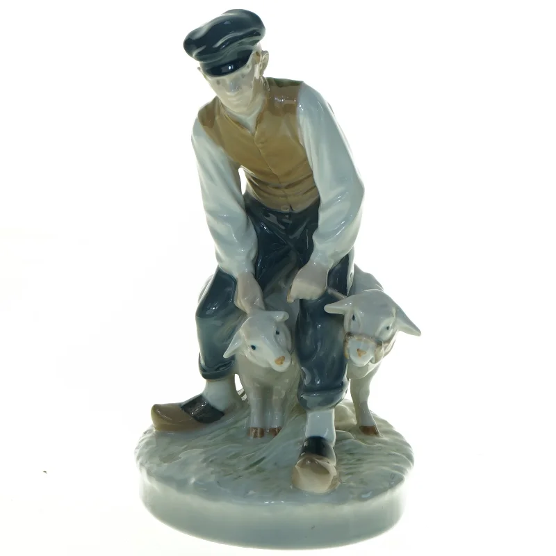 Fårehyrde figur i porcelæn fra Royal Copenhagen (str. 21 x 14 cm)