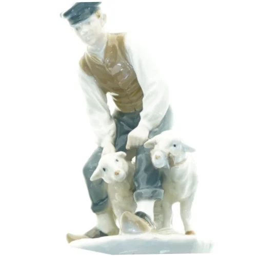 Fårehyrde figur i porcelæn fra Royal Copenhagen (str. 21 x 14 cm)