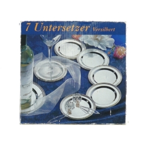 Sølv Glas brikker bordskånere i metal fra Eduscho (str. 18 x 16 x 3 cm)