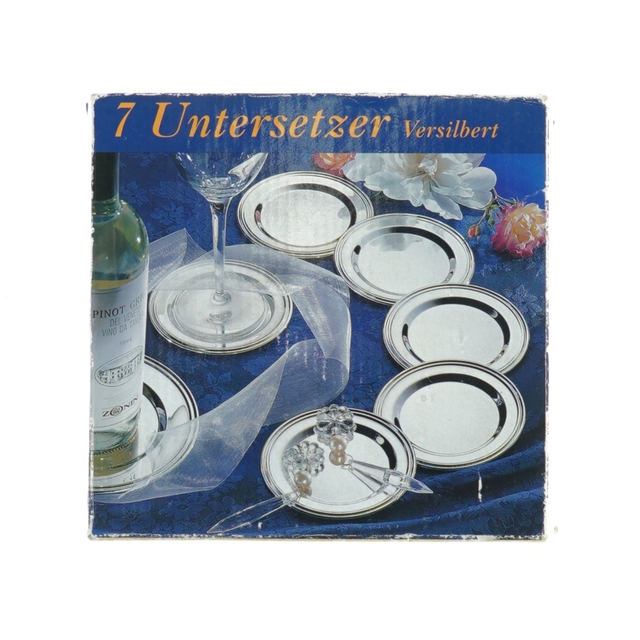 Sølv Glas brikker bordskånere i metal fra Eduscho (str. 18 x 16 x 3 cm)