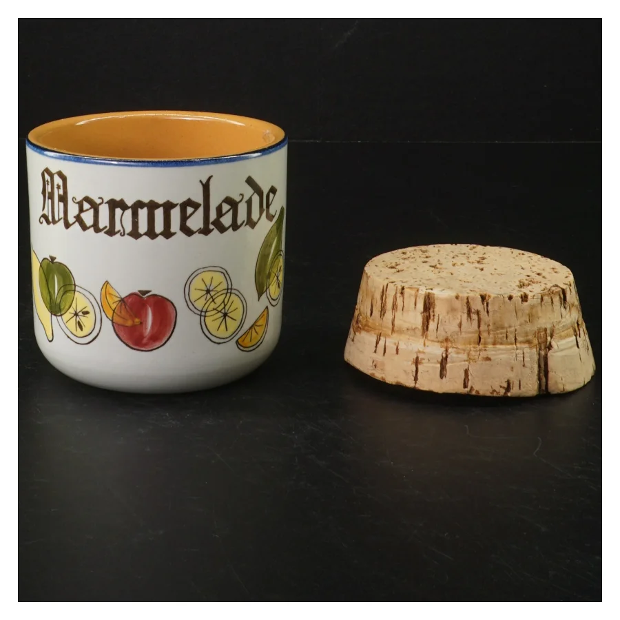 Marmeladeglas med korklåg (str. H. 9,5 cm. ø. 9 cm)