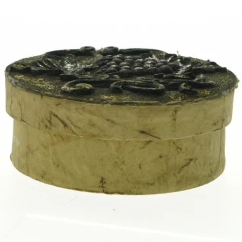 Rund æske med druemotiv på låget (str. Diameter 17 cm h 7 cm)