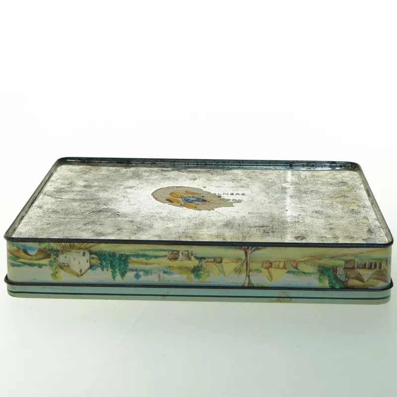 Vintage Rektangulær dåse med motiv (str. 27 x. 21 cm)