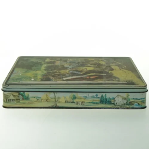 Vintage Rektangulær dåse med motiv (str. 27 x. 21 cm)
