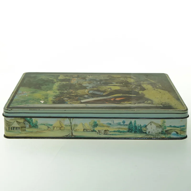 Vintage Rektangulær dåse med motiv (str. 27 x. 21 cm)
