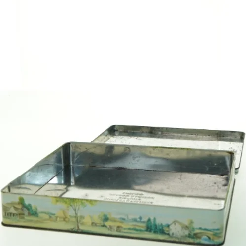 Vintage Rektangulær dåse med motiv (str. 27 x. 21 cm)