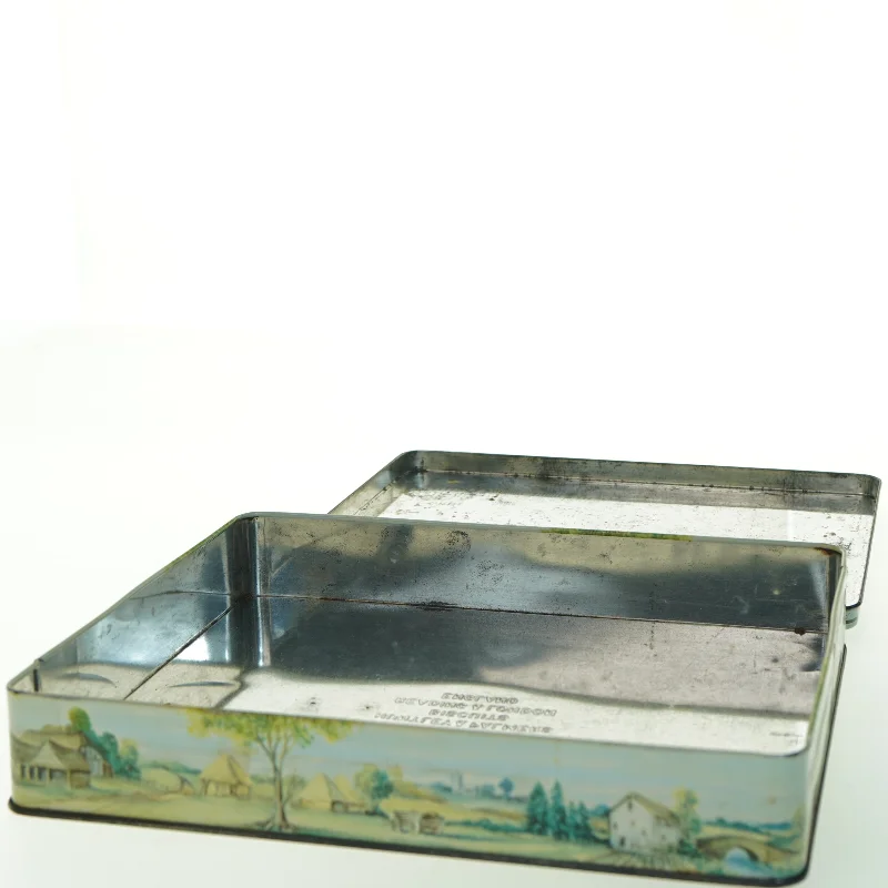 Vintage Rektangulær dåse med motiv (str. 27 x. 21 cm)