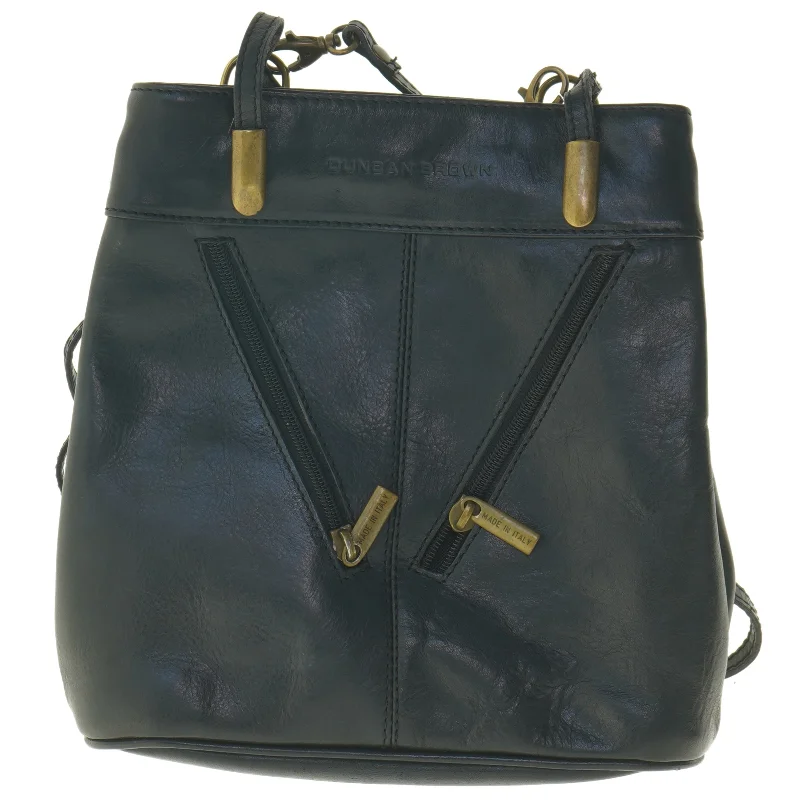 Sort læder crossover skulder taske/ rygsæk fra Duncan Brown (str. 25 x 23 cm)