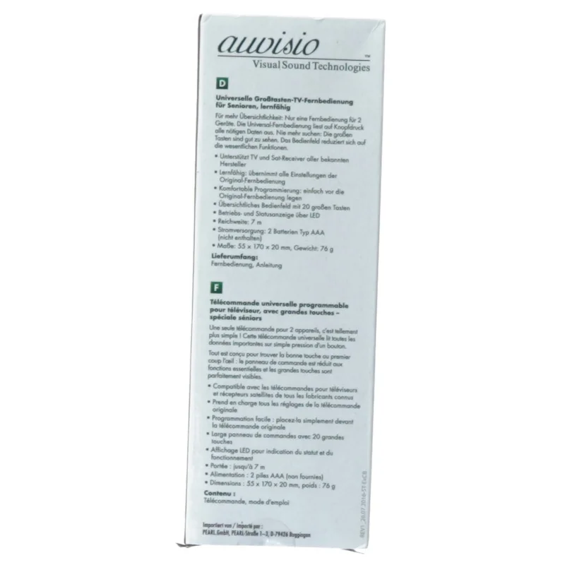 Nem og brugervenlig Universel fjernbetjening fra Auvisio (str. 18 x 7 cm)
